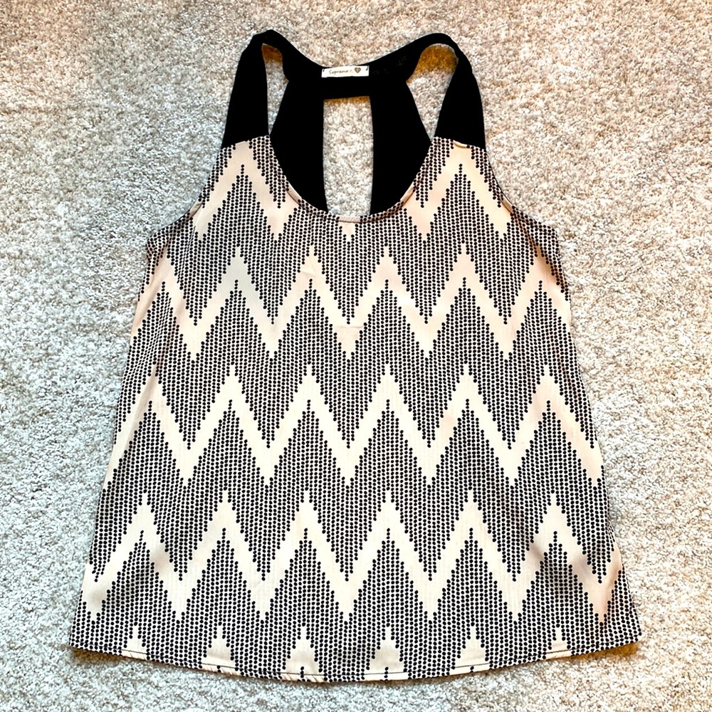 Soprano black and pink polka dot chevron tank. Small
